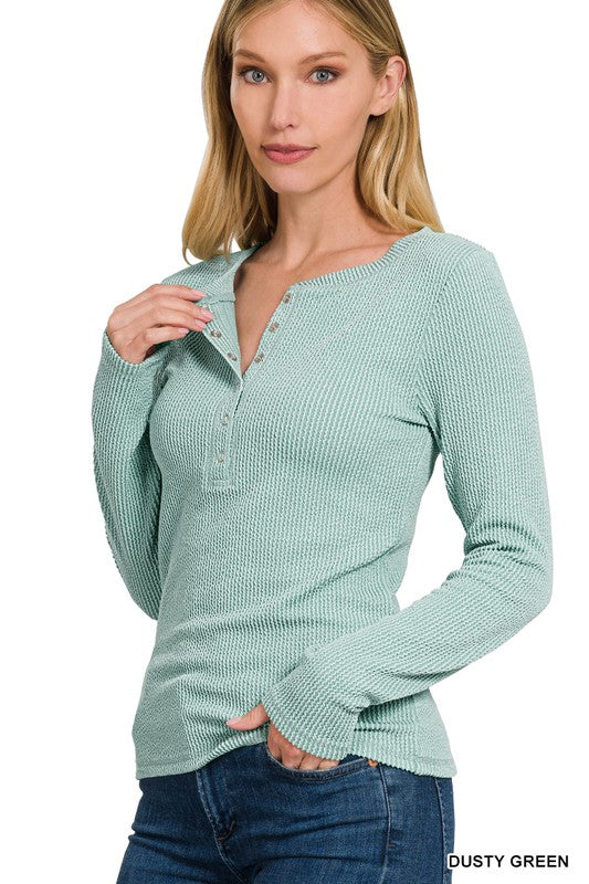 : Soft And Subtle Dusty Green Snap Front Top - Catching Fireflies Boutique