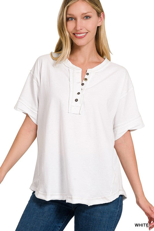 / The Brightest Days White Partial Button Top - Catching Fireflies Boutique