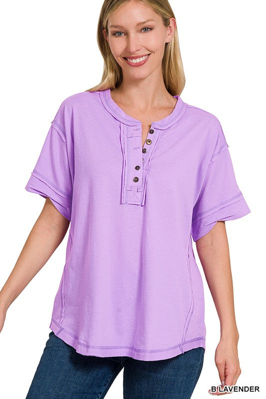 / The Brightest Days Lavender Partial Button Top - Catching Fireflies Boutique