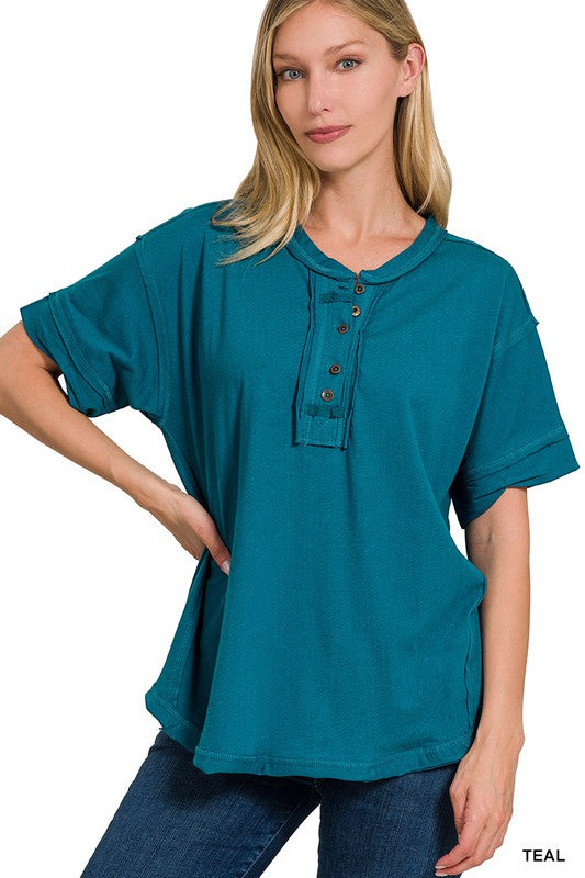 / The Brightest Days Teal Partial Button Top - Catching Fireflies Boutique