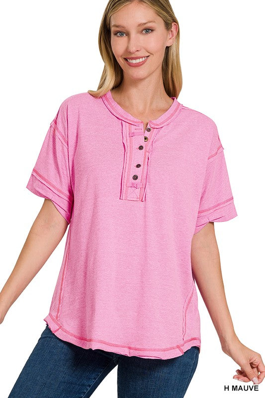 / The Brightest Days Heather Mauve Partial Button Top - Catching Fireflies Boutique