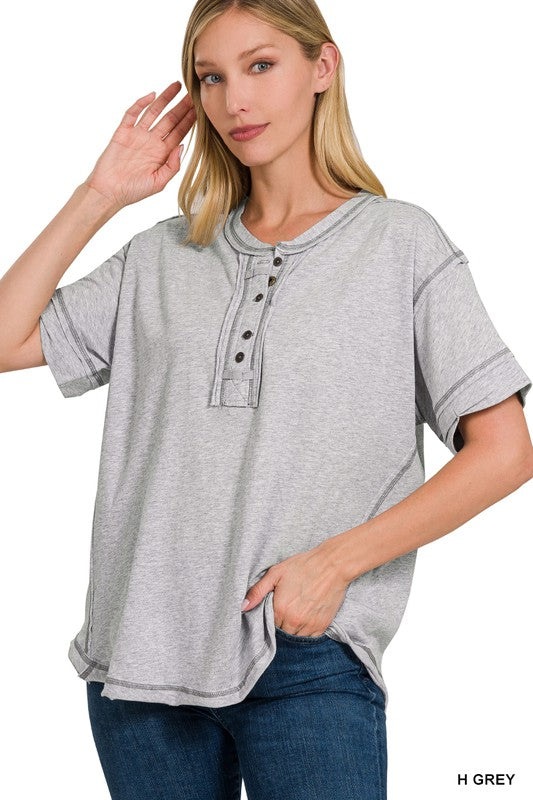 / The Brightest Days Heather Grey Partial Button Top - Catching Fireflies Boutique