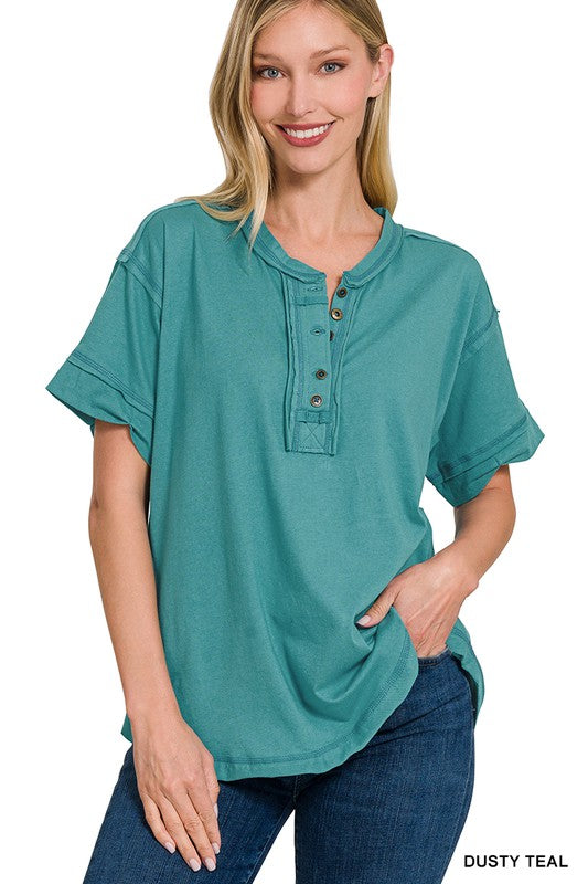 / The Brightest Days Dusty Teal Partial Button Top - Catching Fireflies Boutique