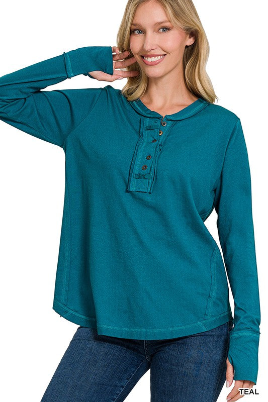 : Thumbs Up Teal Partial Button Top - Catching Fireflies Boutique