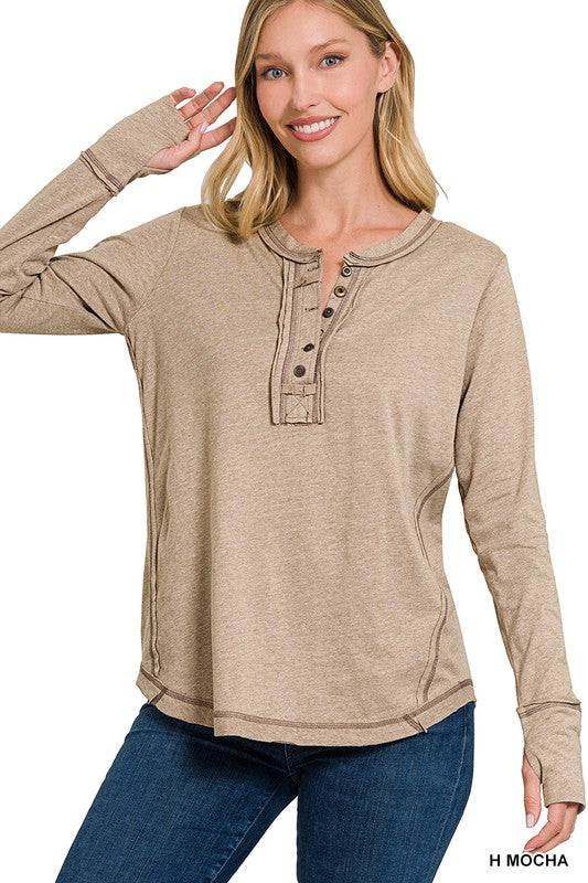 : Thumbs Up Heather Mocha Partial Button Top - Catching Fireflies Boutique