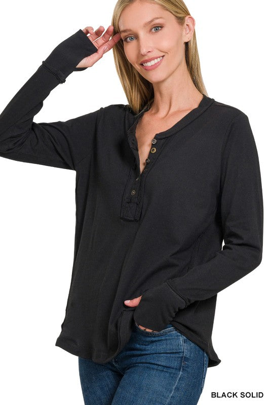 : Thumbs Up Black Partial Button Top - Catching Fireflies Boutique