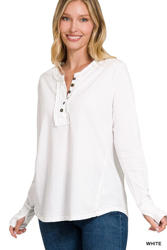 : Thumbs Up White Partial Button Top - Catching Fireflies Boutique
