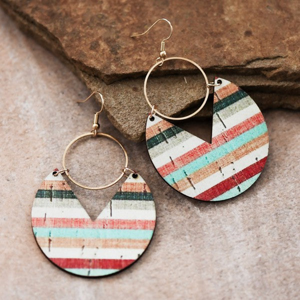 Multi Color Stripe Painted Wood Earrings