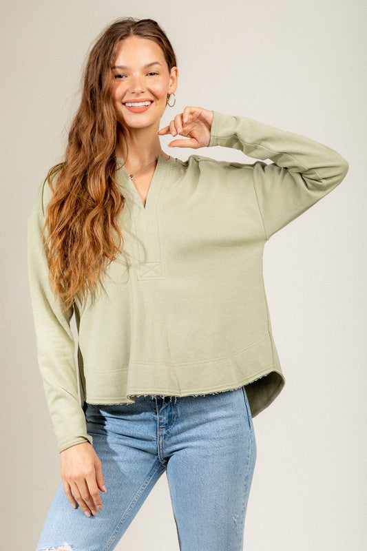 : Reflective Moments Sage Raw Edge Knit Top - Catching Fireflies Boutique