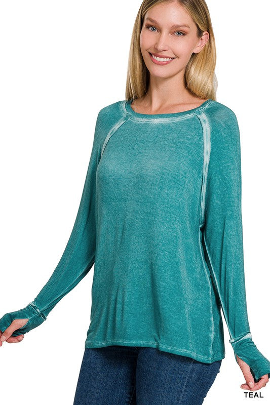 : Trendy And Traditional Teal Thumb Hole Sleeve Top - Catching Fireflies Boutique