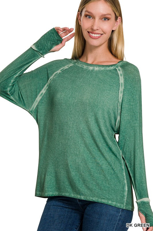 : Trendy And Traditional Dark Green Thumb Hole Sleeve Top - Catching Fireflies Boutique