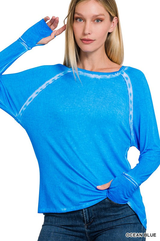 : Trendy And Traditional Ocean Blue Thumb Hole Sleeve Top - Catching Fireflies Boutique