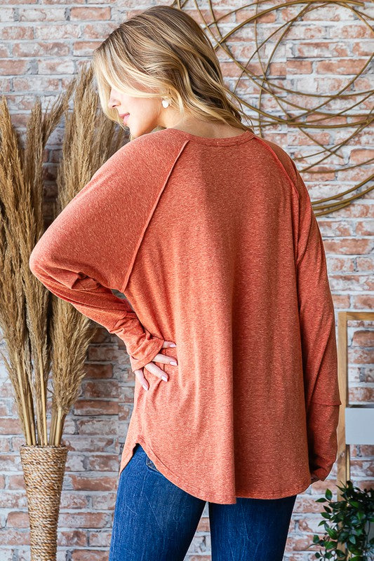 Rhyme Or Reason Rust Thumbhole Long Sleeve Top