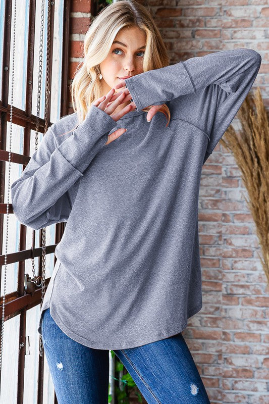 Rhyme Or Reason Denim Thumbhole Long Sleeve Top