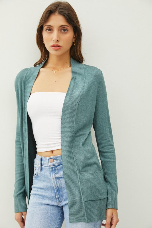 @Moments That Matter Teal Ribbed Cuff Cardigan (Size Medium)