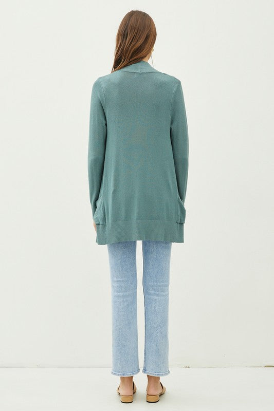 @Moments That Matter Teal Ribbed Cuff Cardigan (Size Medium)