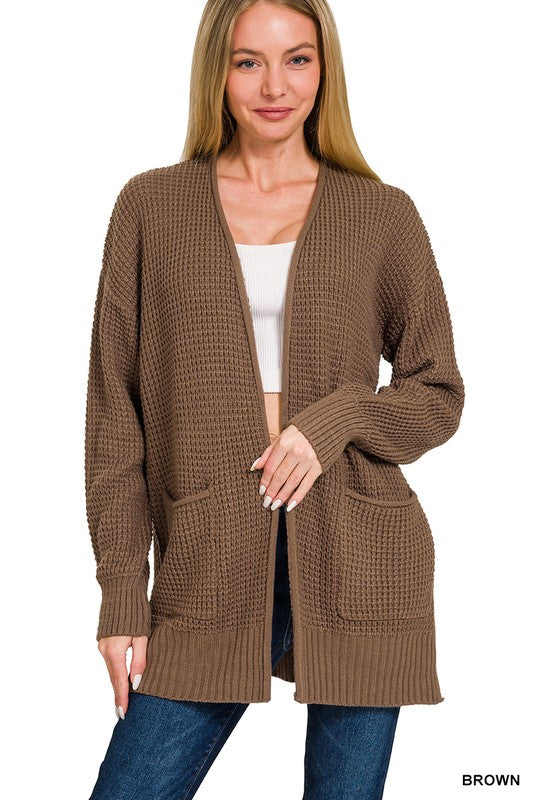 @Find Your Roots Brown Waffle Knit Pocket Cardigan