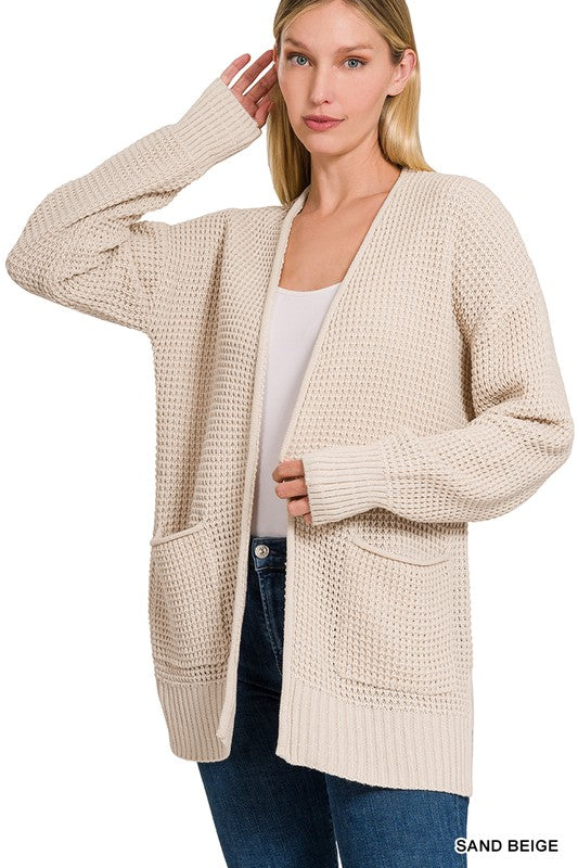 @Find Your Roots Sand Beige Waffle Knit Pocket Cardigan