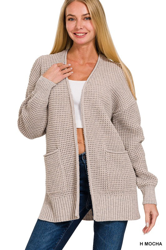 @/ Find Your Roots Heather Mocha Waffle Knit Pocket Cardigan