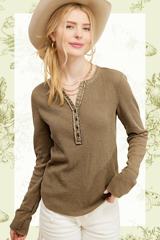 : Express Your Style Faded Olive Waffle Knit Top - Catching Fireflies Boutique