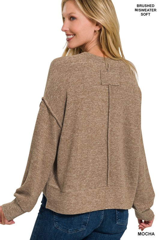 / Patchability Mocha Hi Low Hem Sweater (Size L/XL)