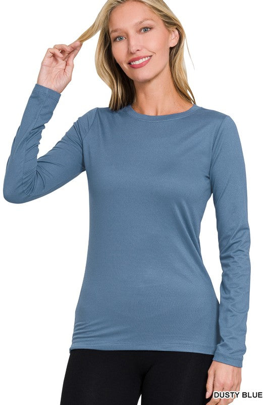 Dusty Blue Microfiber Long Sleeve Top - Catching Fireflies Boutique