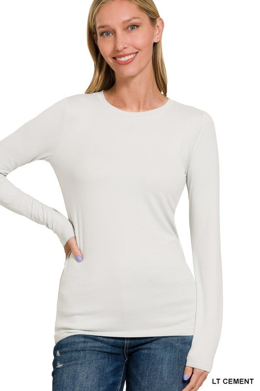 / Light Cement Microfiber Long Sleeve Top