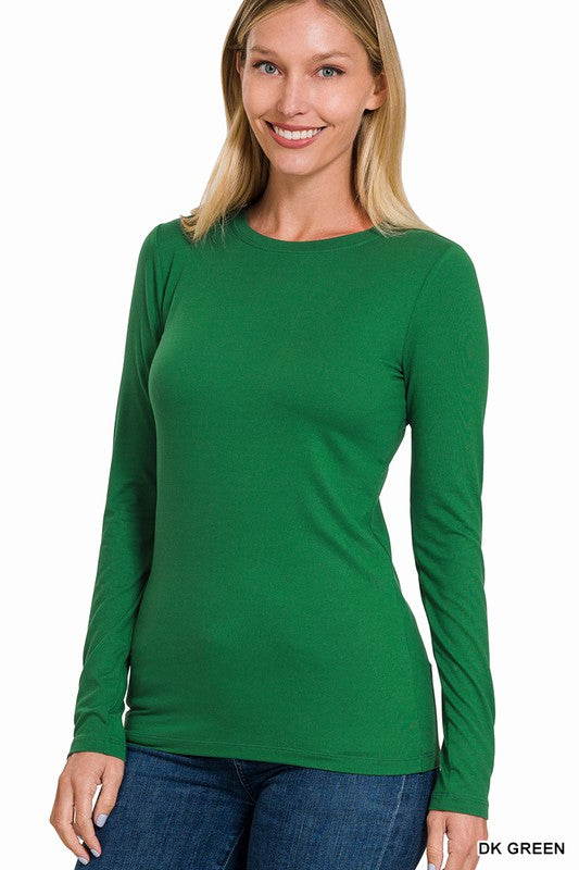 @/ Dark Green Microfiber Long Sleeve Top