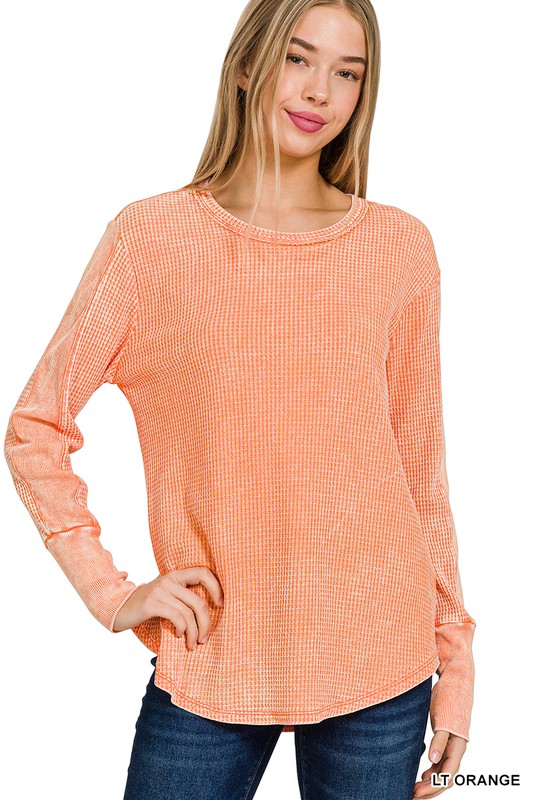 @/ Waffley Yours Light Orange Long Sleeve Waffle Top (Size Large)