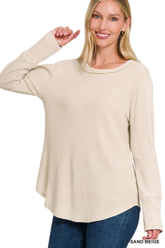 @Waffley Yours Sand Beige Long Sleeve Waffle Top (Size Small)