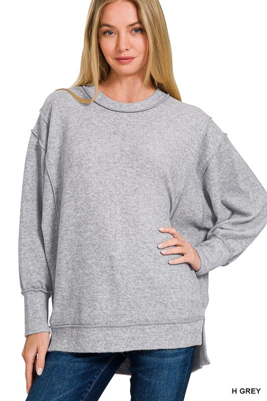 Double Edged Heather Grey Oversized Hi Low Hem Sweater - Catching Fireflies Boutique