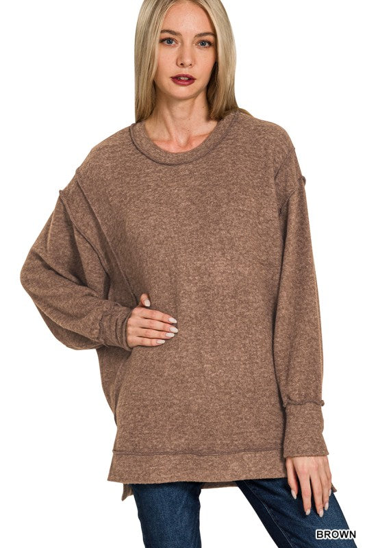 Double Edged Brown Oversized Hi Low Hem Sweater - Catching Fireflies Boutique