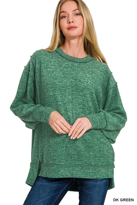 / Double Edged Dark Green Oversized Hi Low Hem Sweater