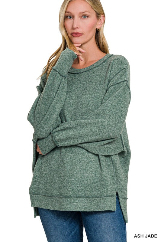 Double Edged Ash Jade Oversized Hi Low Hem Sweater - Catching Fireflies Boutique