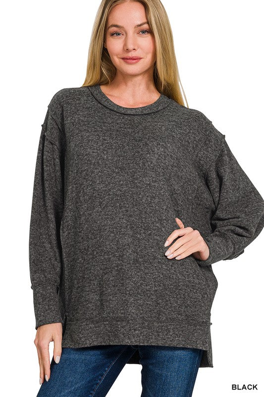 @Double Edged Black Oversized Hi Low Hem Sweater