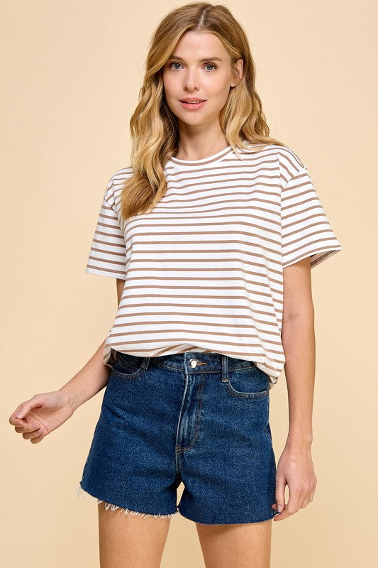 / Going Classic White/Taupe Stripe Top