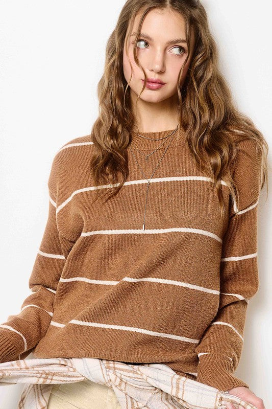 Looking Good Brown Stripe Sweater Top