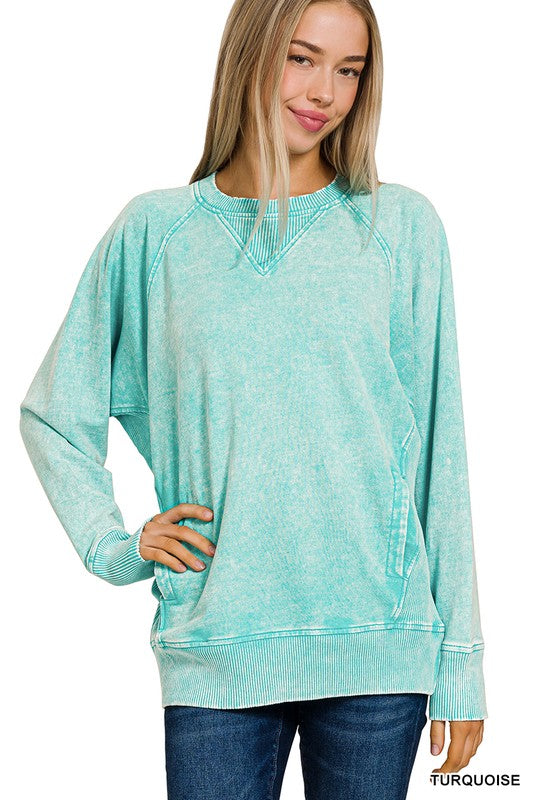 / Apple Of My Eye Turquoise Pocket Pullover - Catching Fireflies Boutique