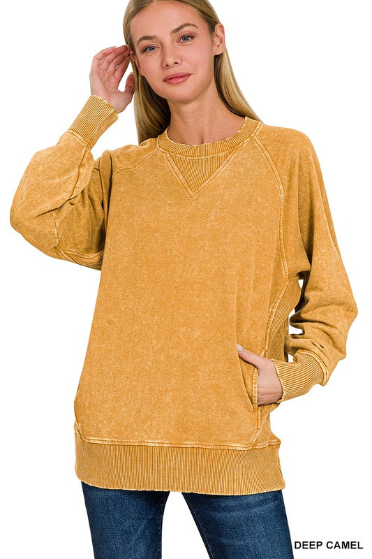 Apple Of My Eye Deep Camel Pocket Pullover