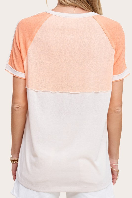 Sunny Side Up Peach Salmon Color Block Top