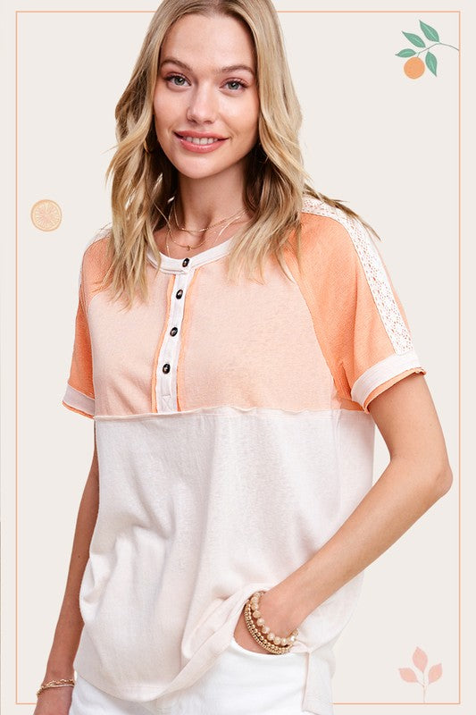 Sunny Side Up Peach Salmon Color Block Top