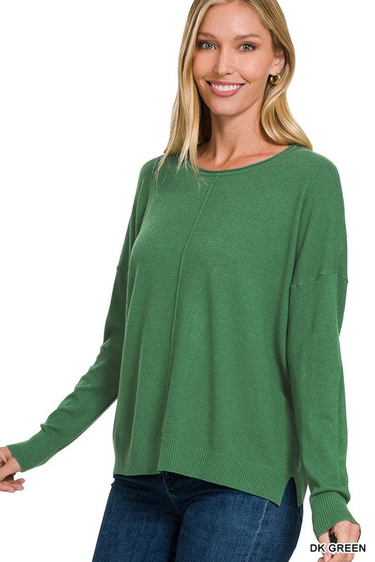 : The Better Sweater Dark Green Ribbed Hem Sweater - Catching Fireflies Boutique