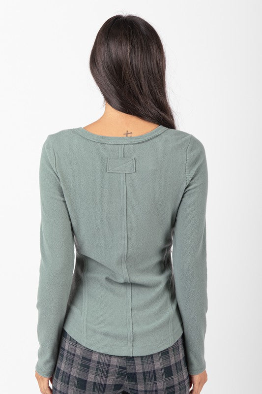: The Path Unwinds Sage Henley Top - Catching Fireflies Boutique