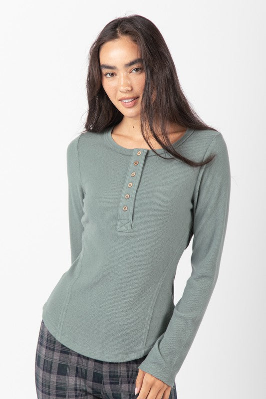 : The Path Unwinds Sage Henley Top - Catching Fireflies Boutique