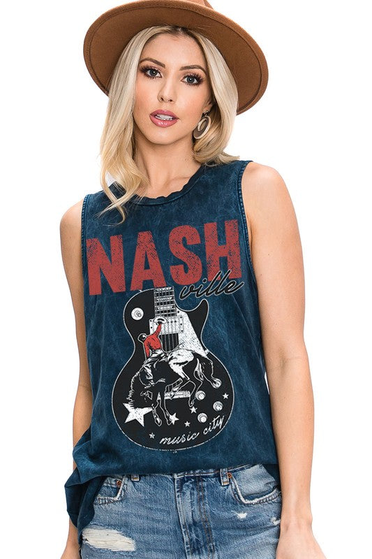 : Nashville Cowboy Mineral Navy Graphic Tank - Catching Fireflies Boutique