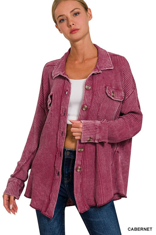 : Back Home Again Cabernet Waffle Shacket - Catching Fireflies Boutique