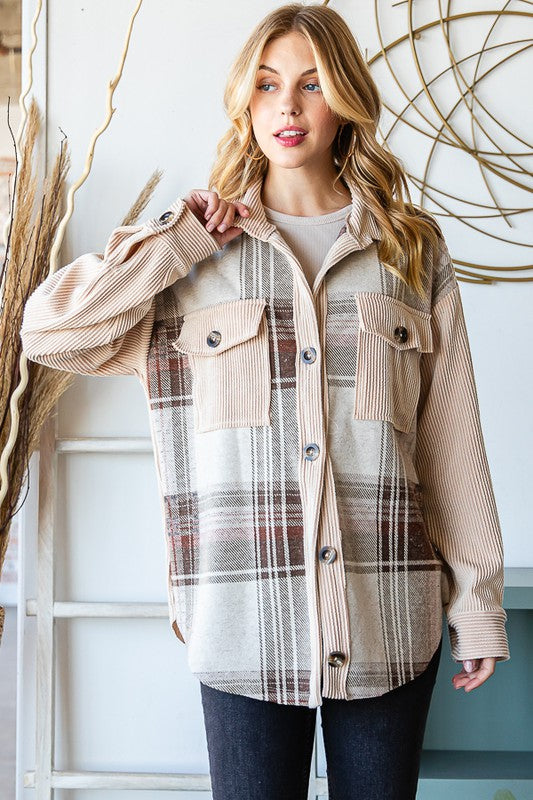 Once In A While Sand Oversized Plaid Shacket