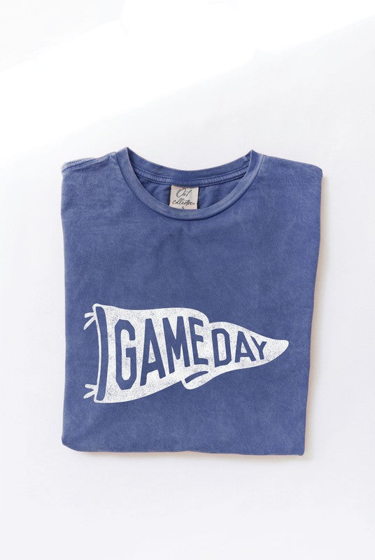 / Game Day Pennant Denim Blue Mineral Washed Graphic Tee