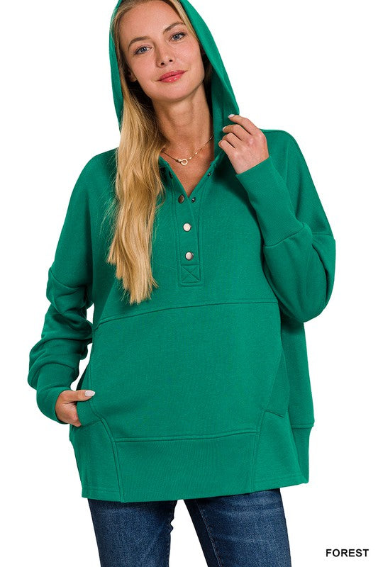 : Half And Half Forest Half Button Pullover Hoodie - Catching Fireflies Boutique