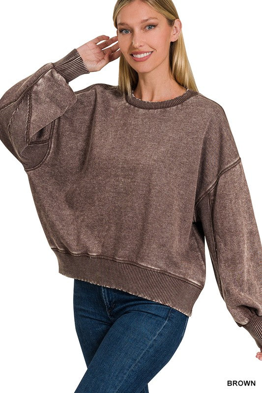 / Movies And Chill Brown Acid Washed Pullover - Catching Fireflies Boutique